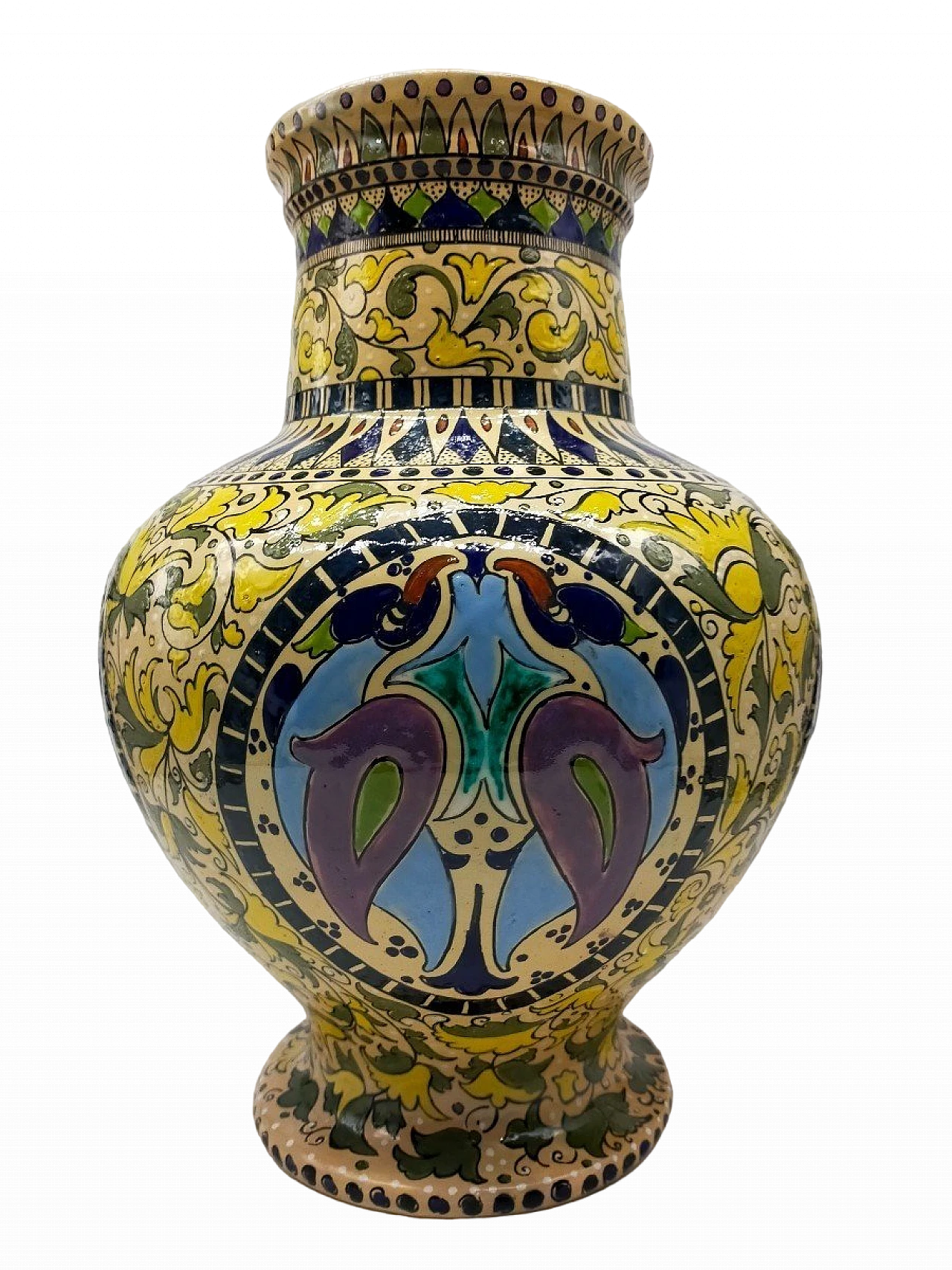 Vaso in ceramica policroma di Molaroni Pesaro, inizio '900 2