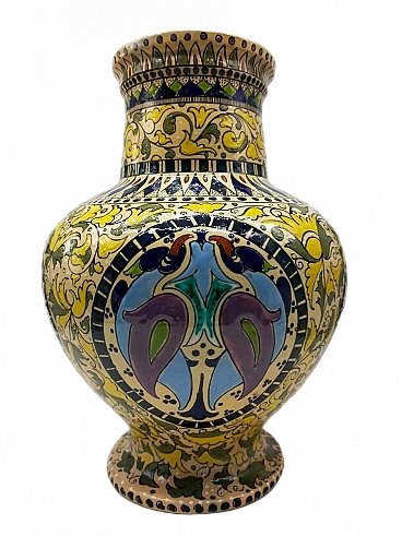 Vaso in ceramica policroma di Molaroni Pesaro, inizio '900