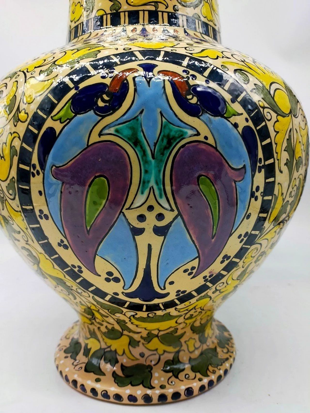 Vaso in ceramica policroma di Molaroni Pesaro, inizio '900 3