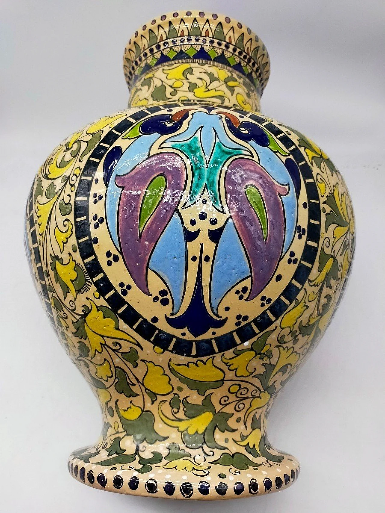 Vaso in ceramica policroma di Molaroni Pesaro, inizio '900 4