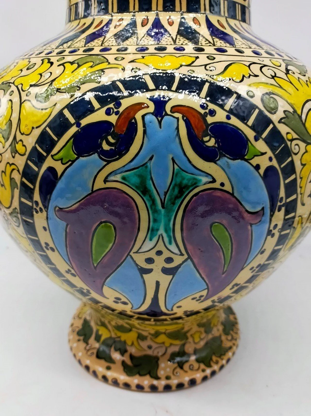 Vaso in ceramica policroma di Molaroni Pesaro, inizio '900 5