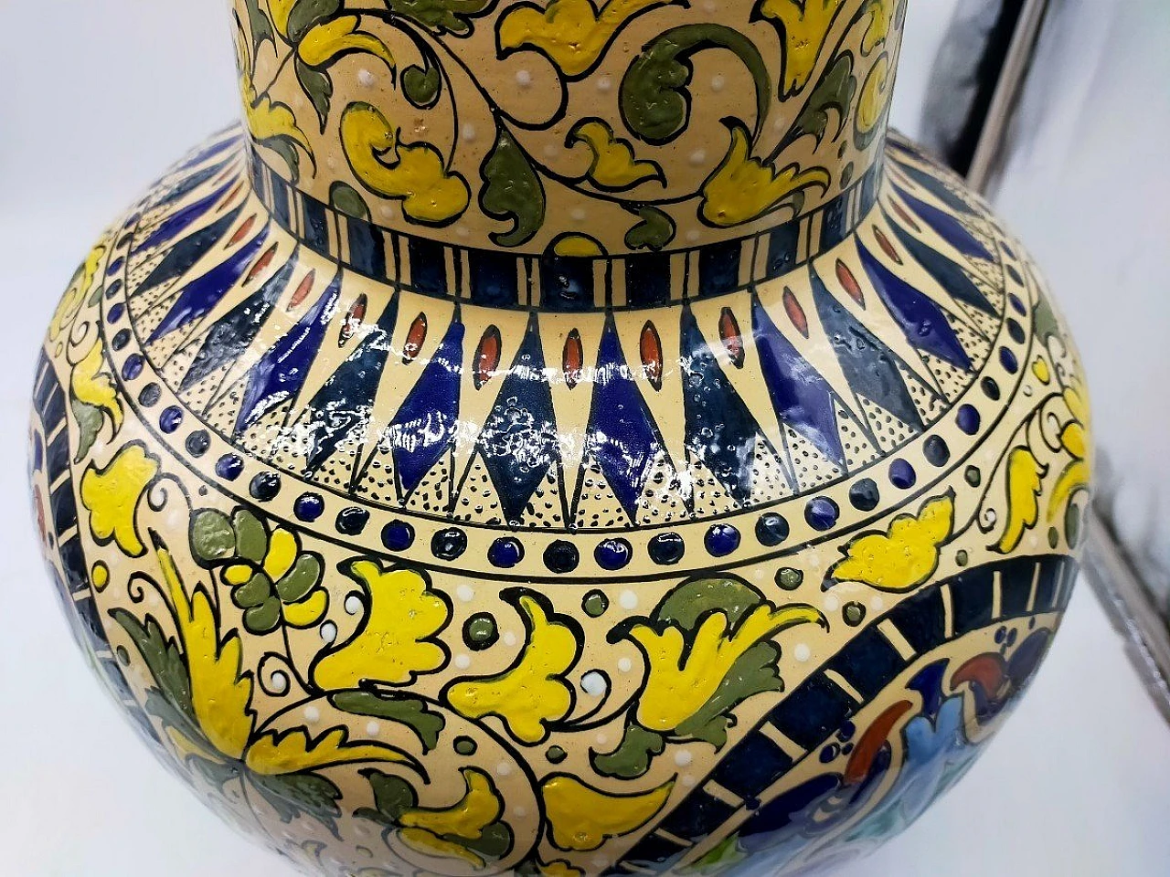 Vaso in ceramica policroma di Molaroni Pesaro, inizio '900 7