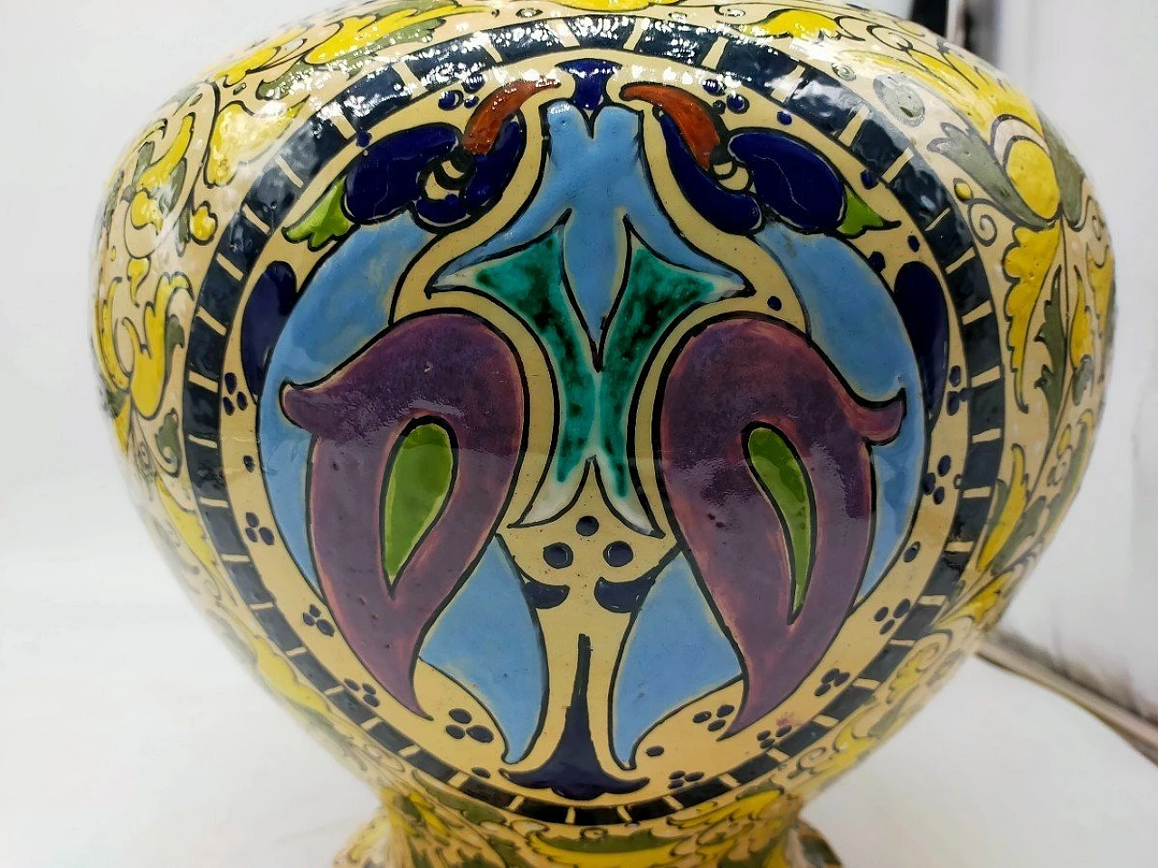 Vaso in ceramica policroma di Molaroni Pesaro, inizio '900 9