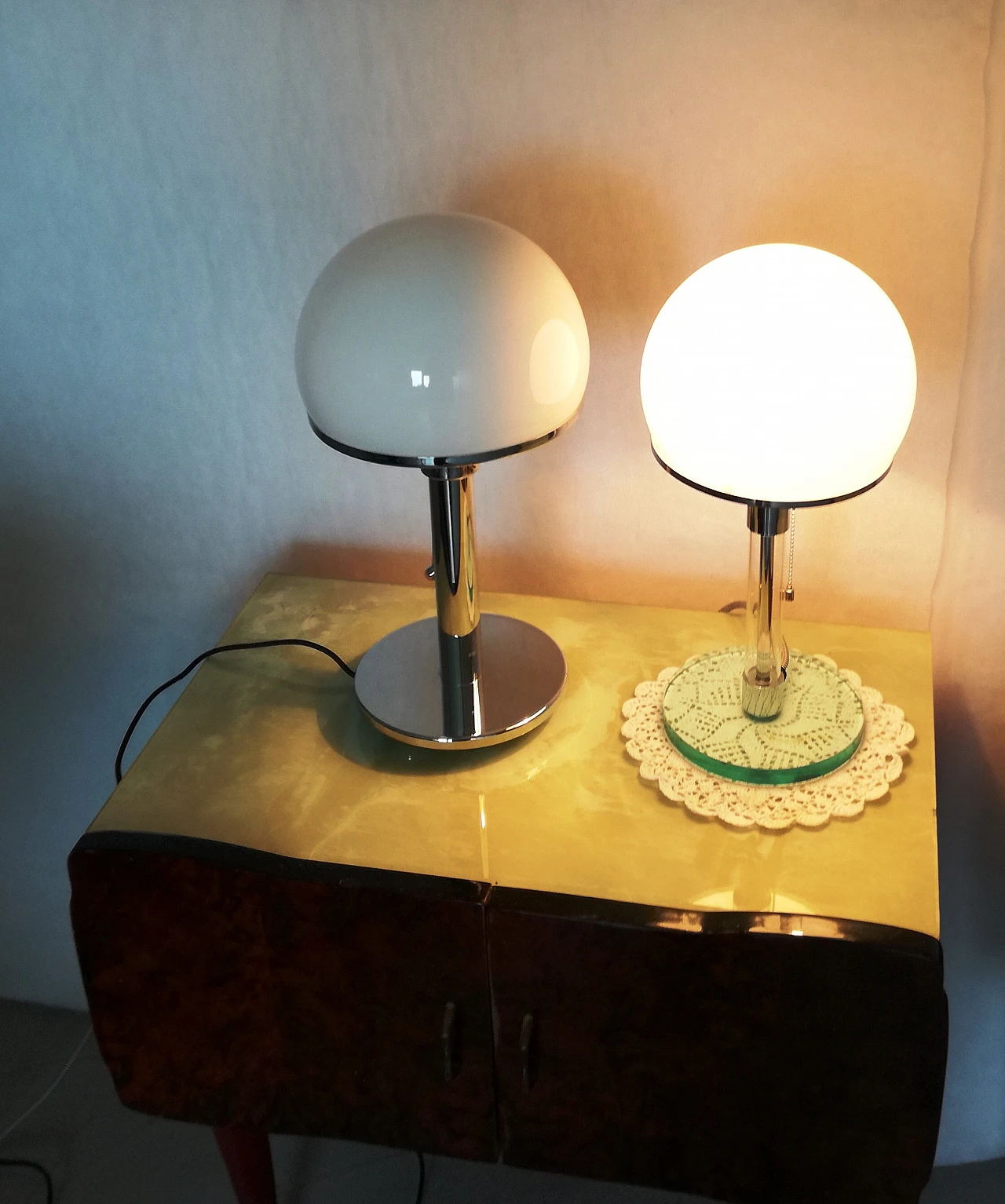 Pair of Bauhaus style metal and glass table lamps, 1990s 3