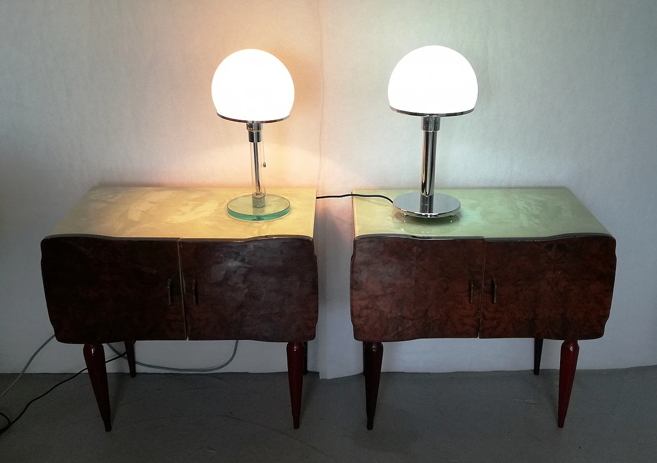 Pair of Bauhaus style metal and glass table lamps, 1990s 7