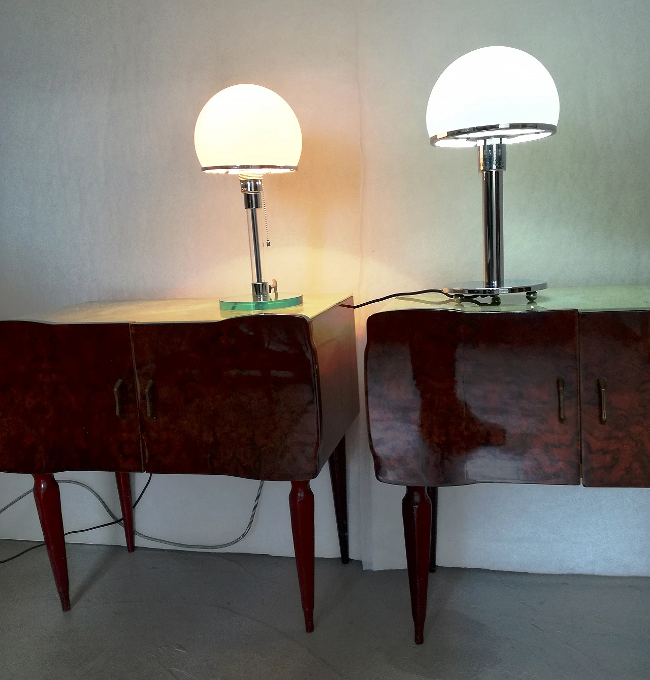 Pair of Bauhaus style metal and glass table lamps, 1990s 8