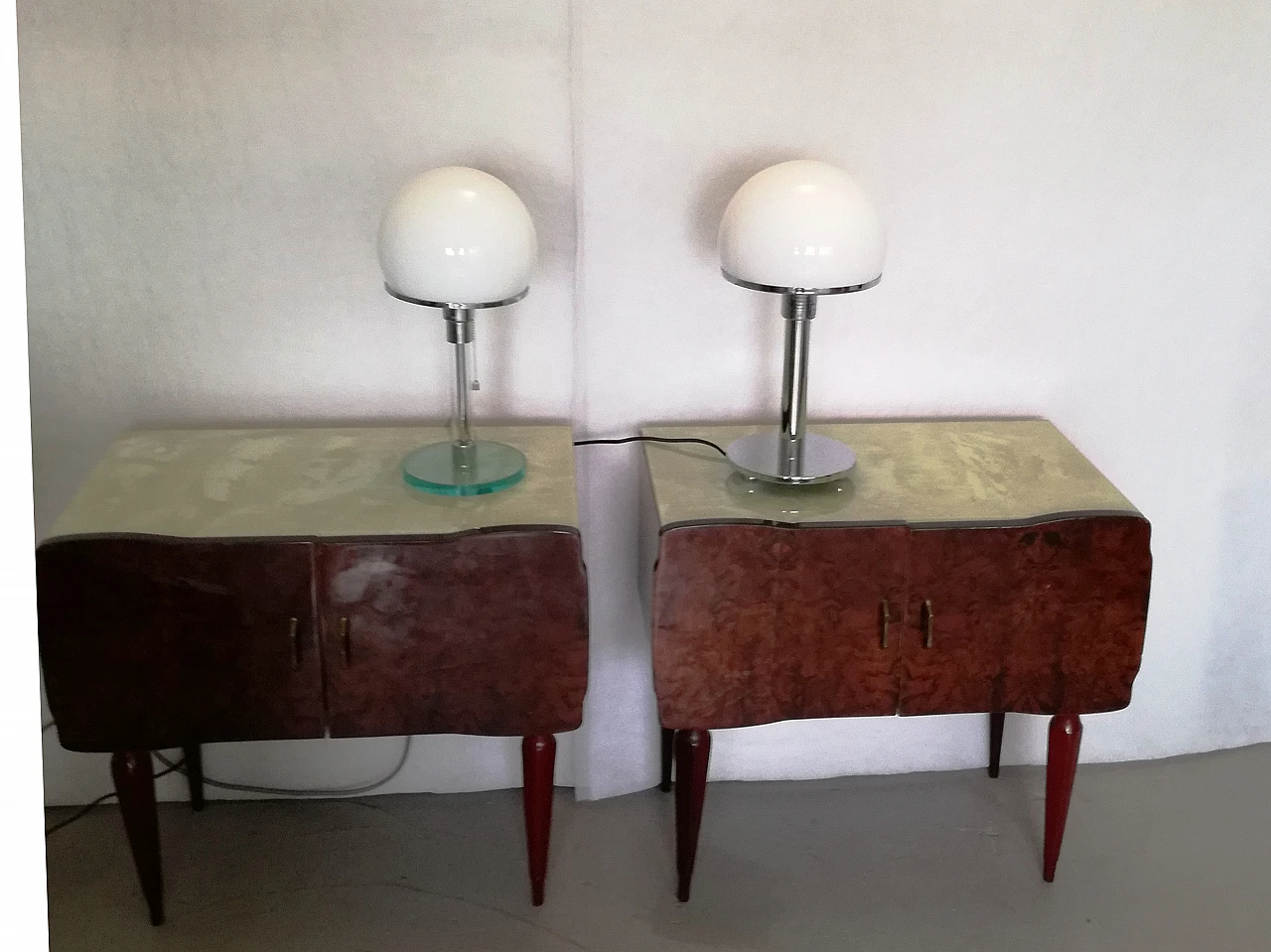 Pair of Bauhaus style metal and glass table lamps, 1990s 9