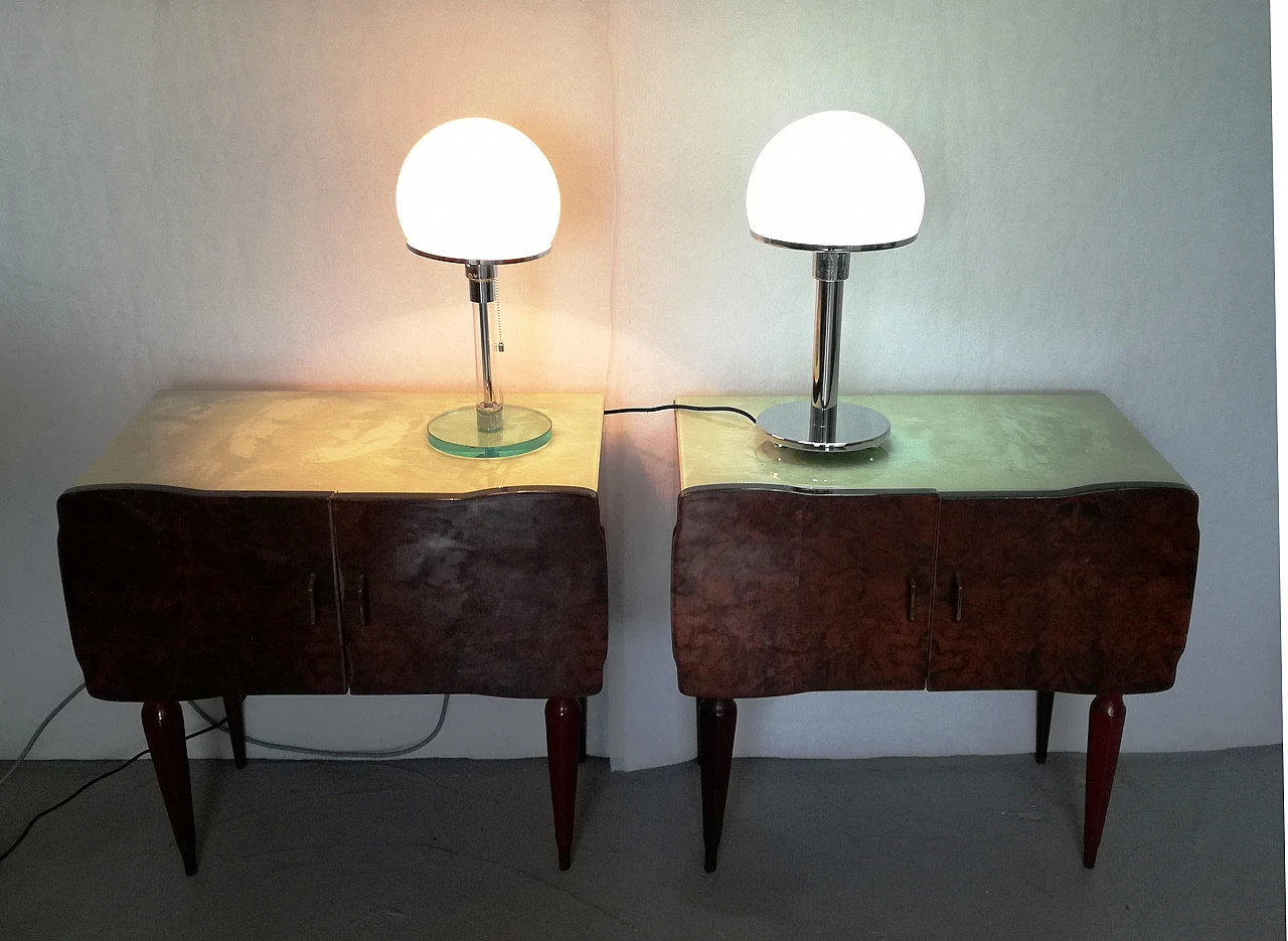 Pair of Bauhaus style metal and glass table lamps, 1990s 16