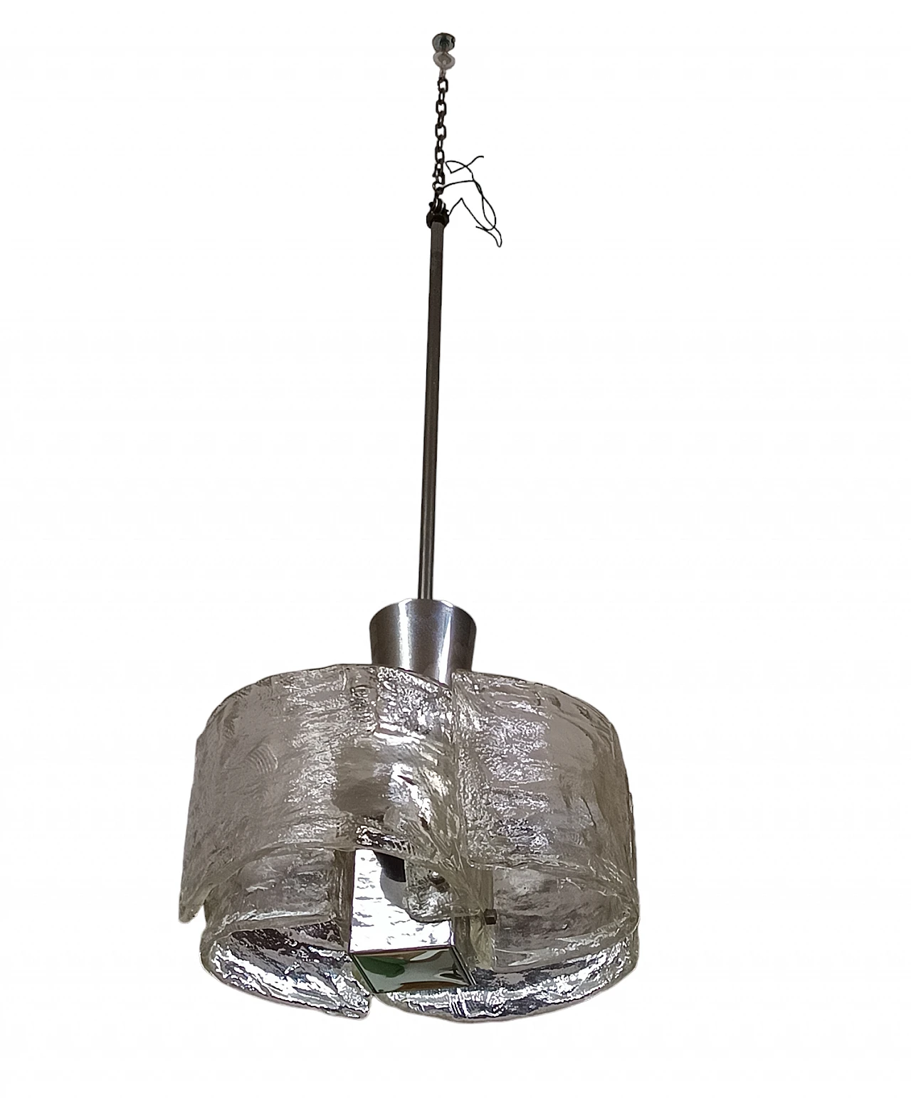 Ceiling lamp in Murano glass with steel stem by Mazzega, 1960s 4