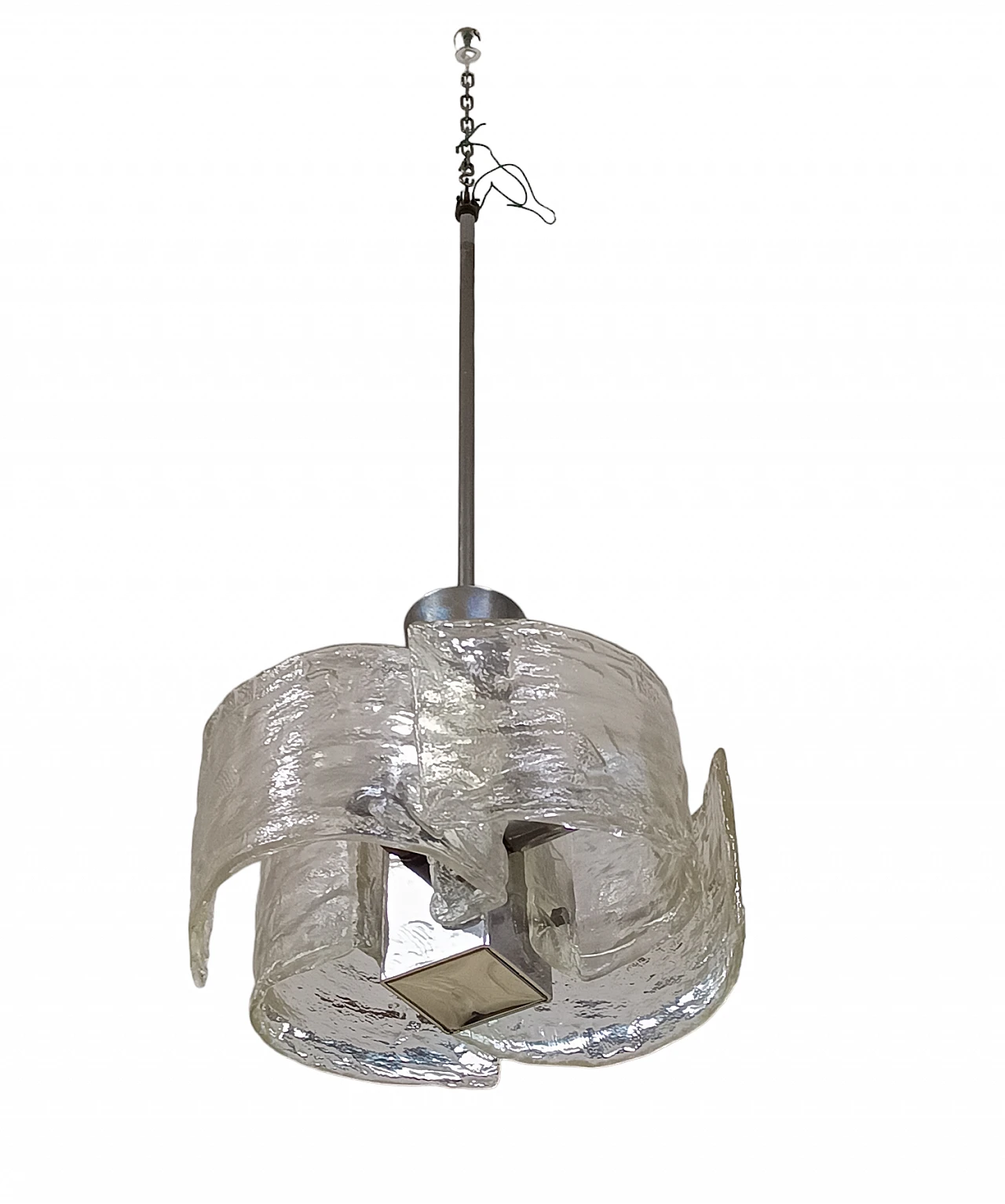 Ceiling lamp in Murano glass with steel stem by Mazzega, 1960s 5