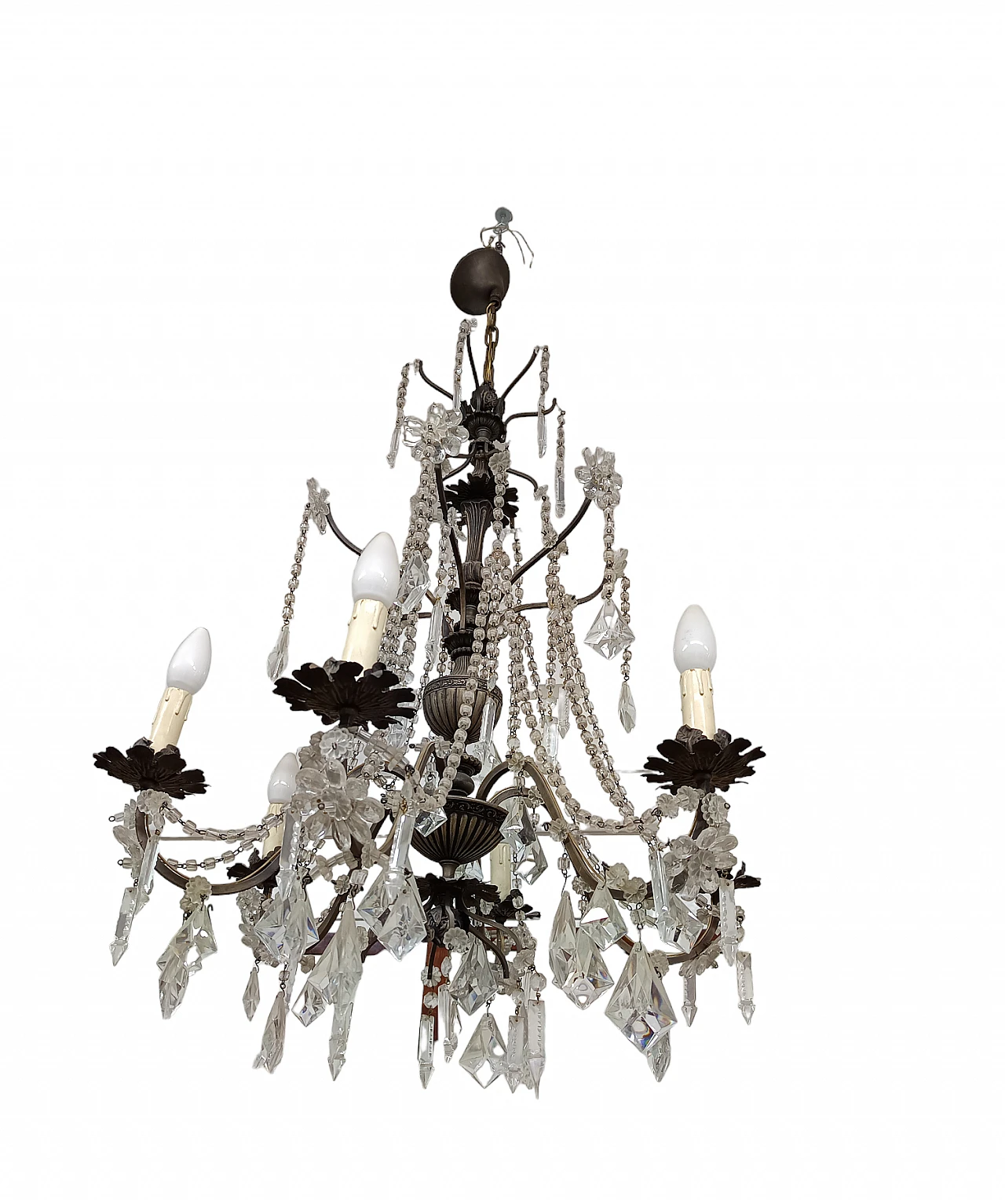 Pair of chandeliers with Murano glass pendants & crystal bobeches 1