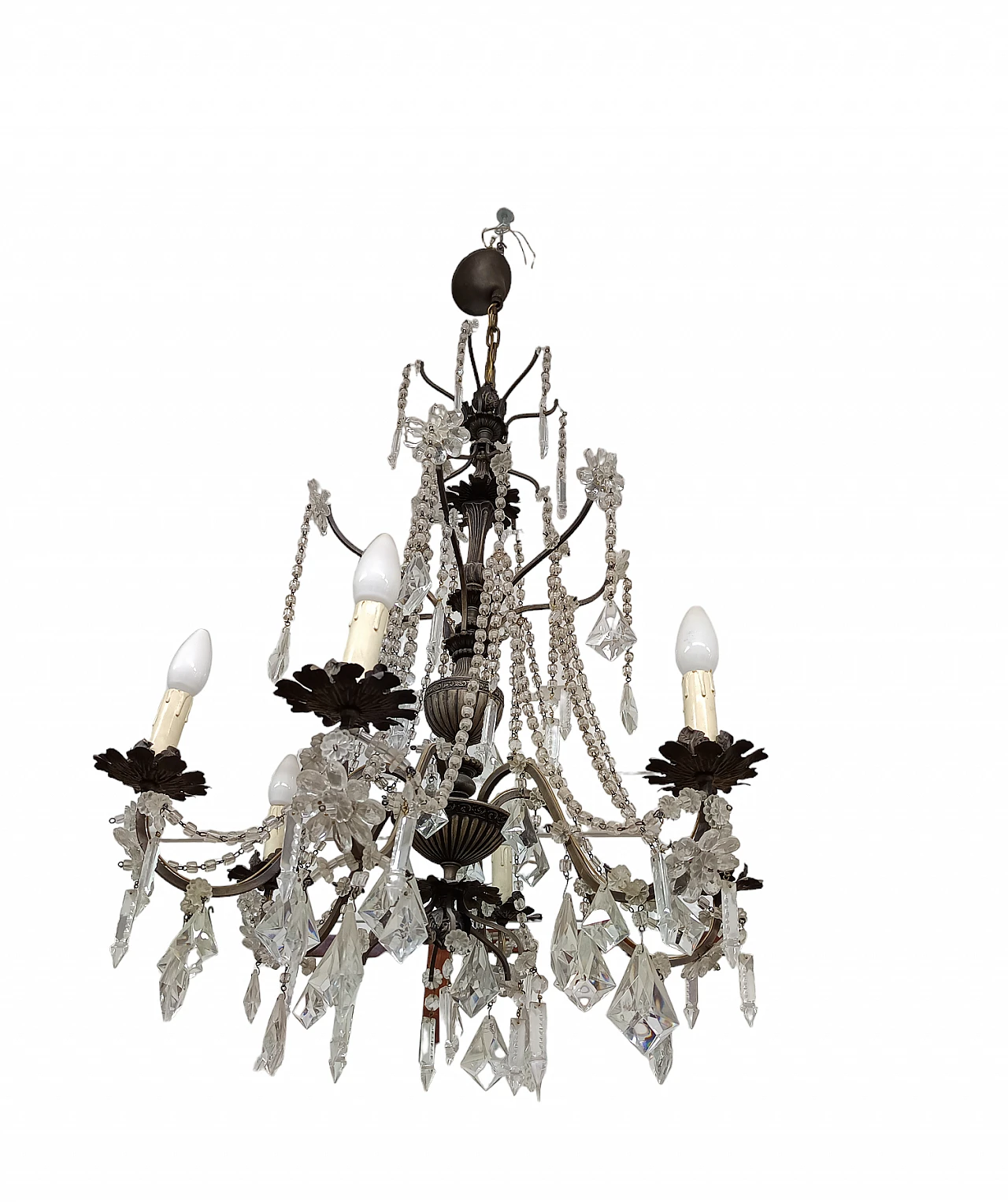 Pair of chandeliers with Murano glass pendants & crystal bobeches 4