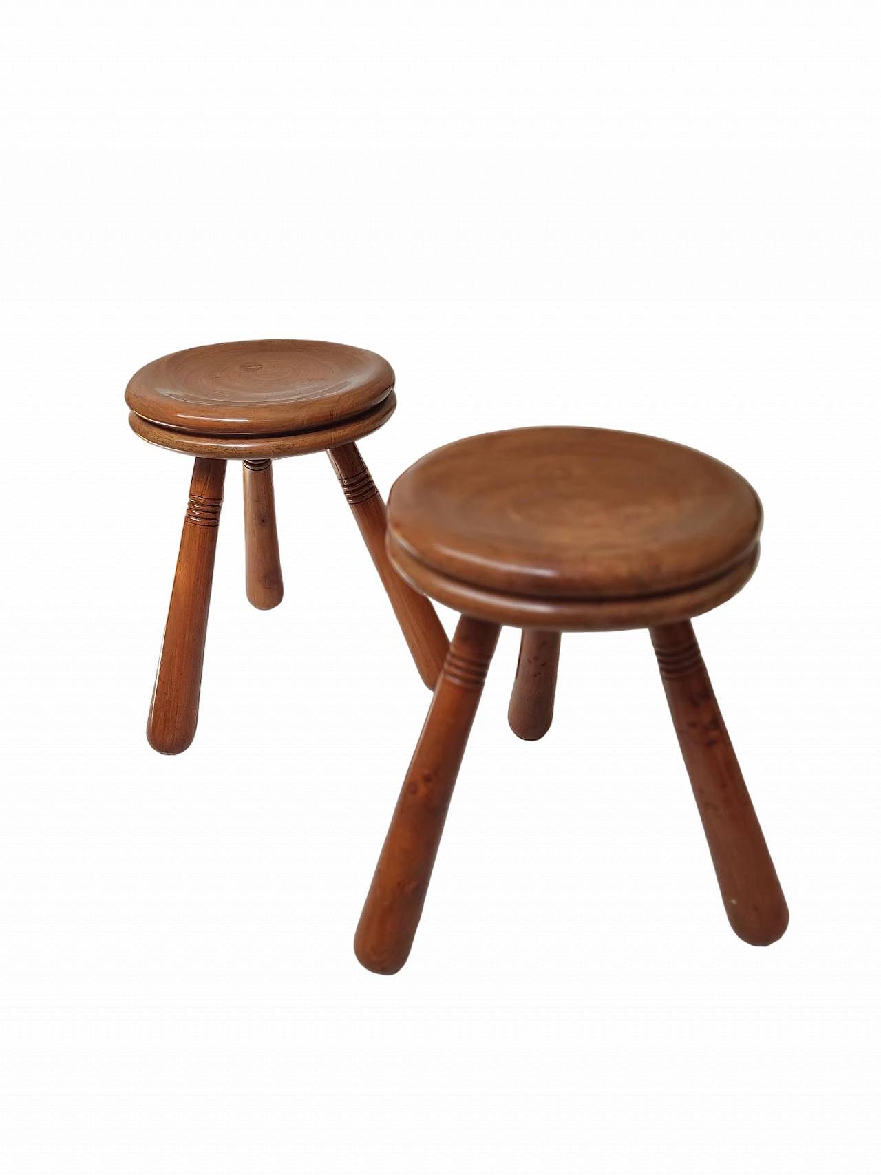 Pair of wooden tripod stools in the style of Charlotte Perriand, 1970s 14