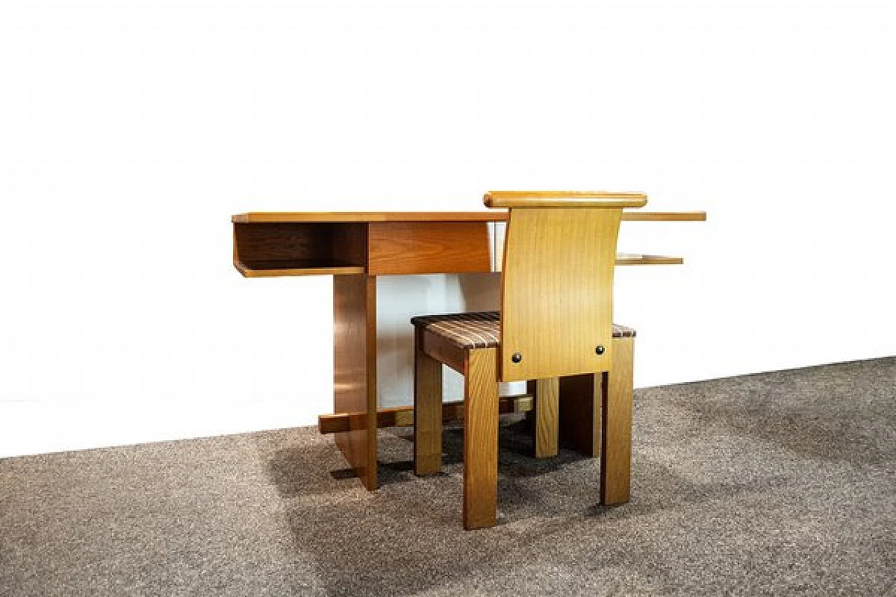 Two-drawer wooden desk with chair, 1970s 1