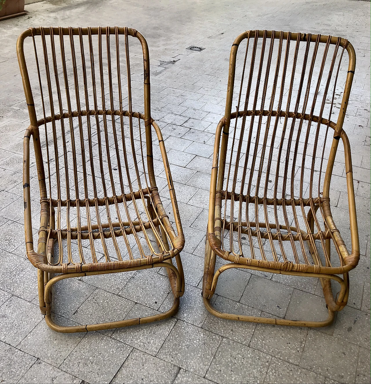 Pair of rattan armchairs, 1950s 2