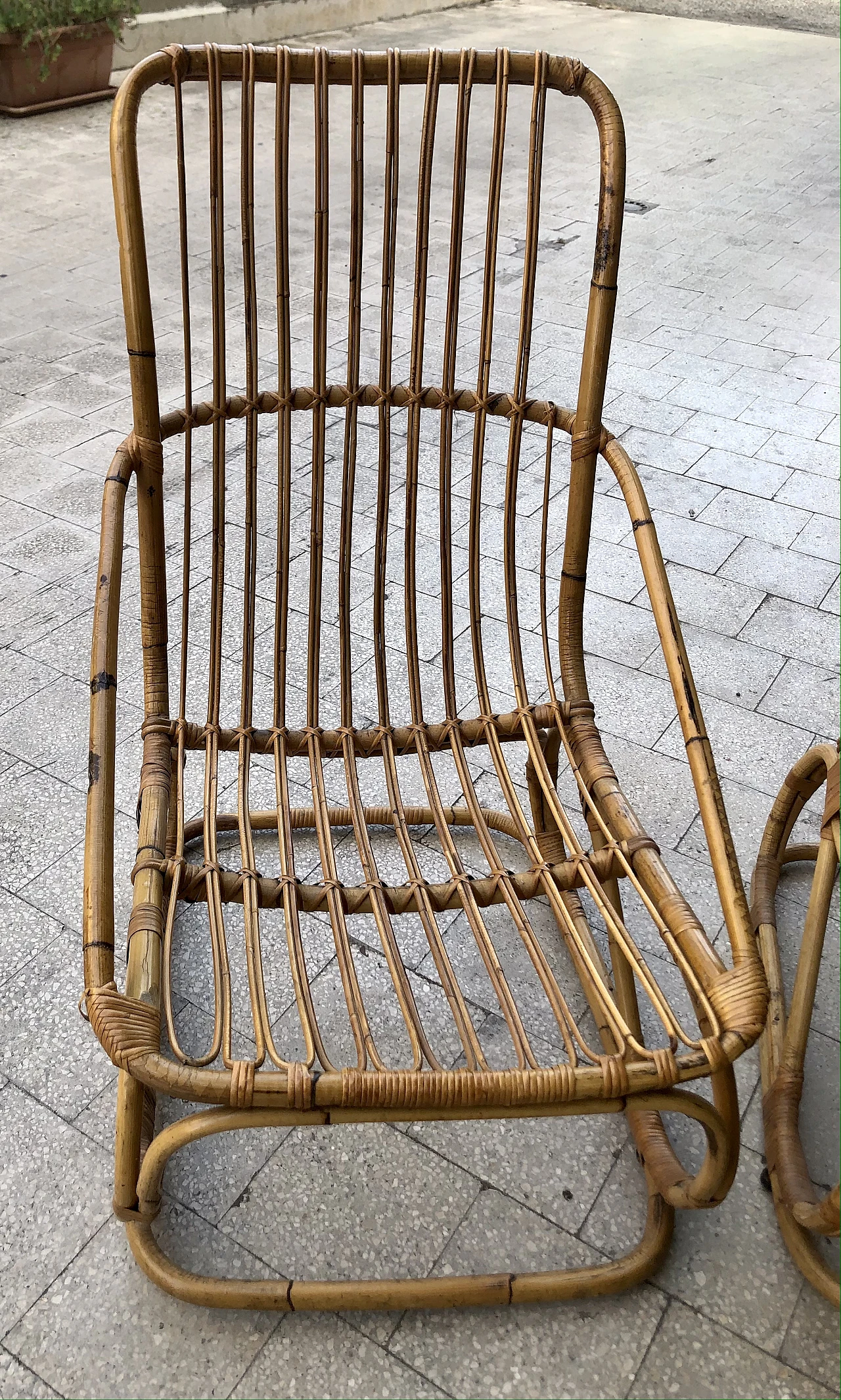 Pair of rattan armchairs, 1950s 3