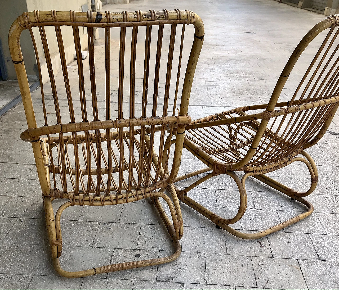 Pair of rattan armchairs, 1950s 6