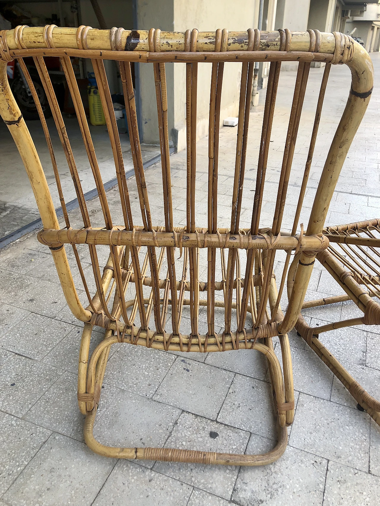 Pair of rattan armchairs, 1950s 8