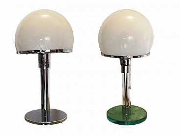 Pair of Bauhaus style metal and glass table lamps, 1990s