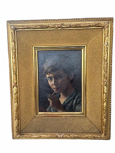 Painting of a young man smoking a pipe, early 20th century
