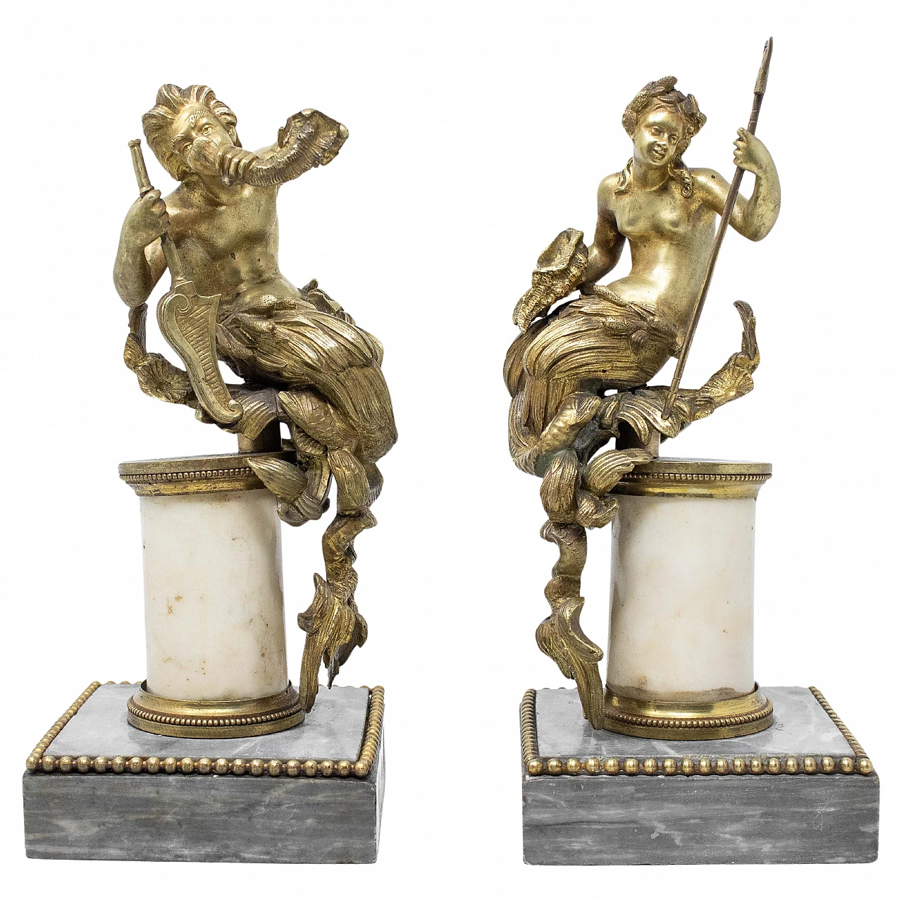 Pair of bronze sculptures of Nereid and Triton, 19th century 1