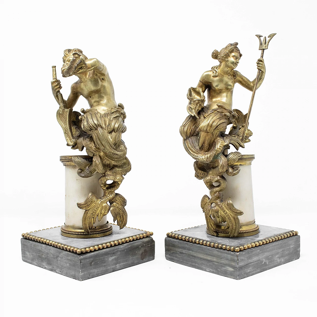 Pair of bronze sculptures of Nereid and Triton, 19th century 3