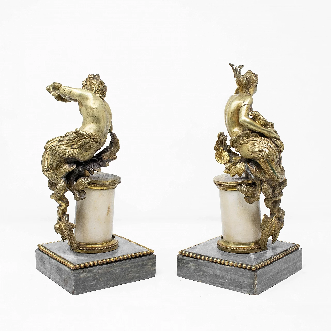 Pair of bronze sculptures of Nereid and Triton, 19th century 4