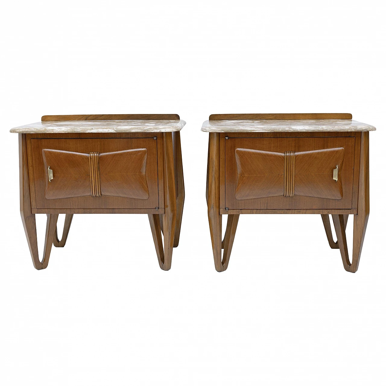 Pair of bedside tables in walnut and marble, 1950s 1