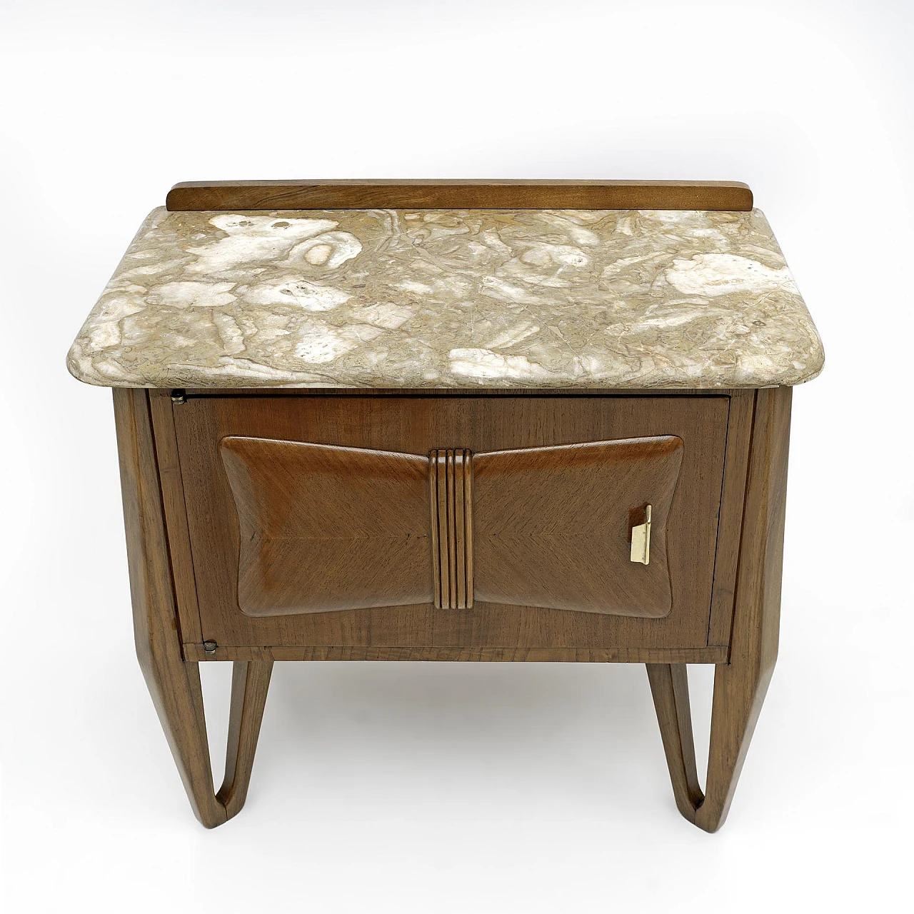 Pair of bedside tables in walnut and marble, 1950s 2