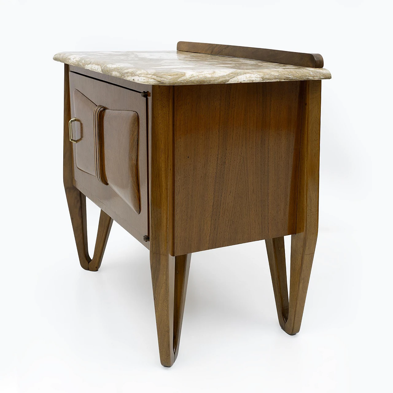 Pair of bedside tables in walnut and marble, 1950s 3