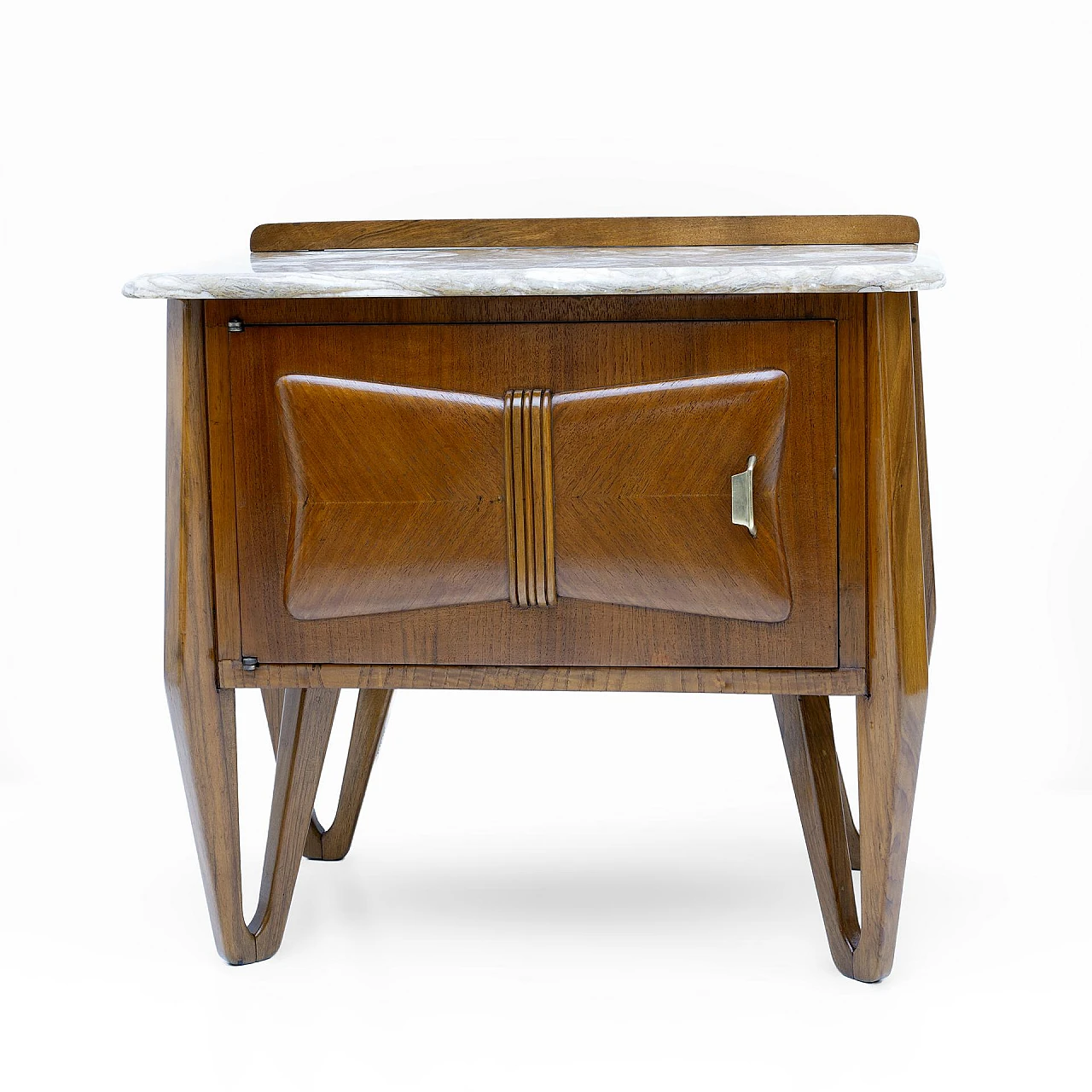 Pair of bedside tables in walnut and marble, 1950s 4