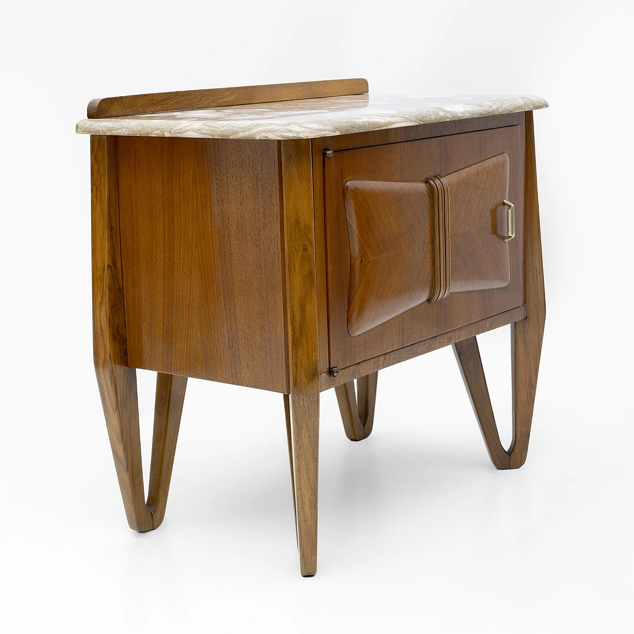 Pair of bedside tables in walnut and marble, 1950s 5