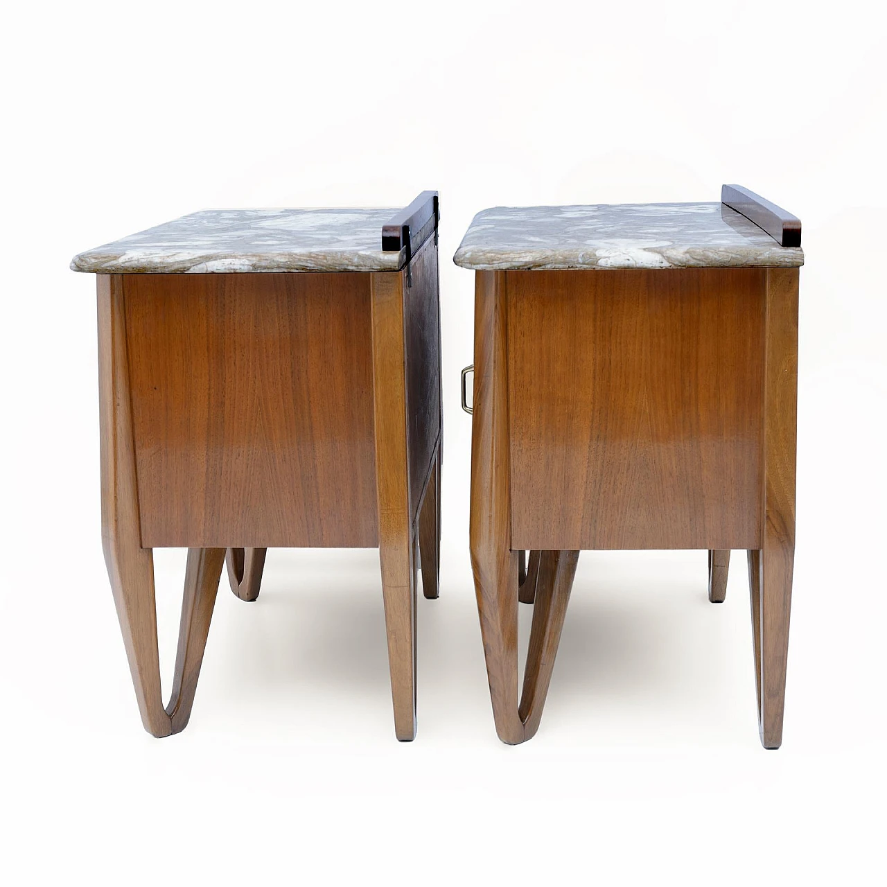 Pair of bedside tables in walnut and marble, 1950s 6