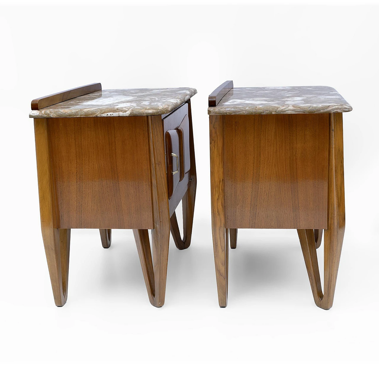 Pair of bedside tables in walnut and marble, 1950s 7