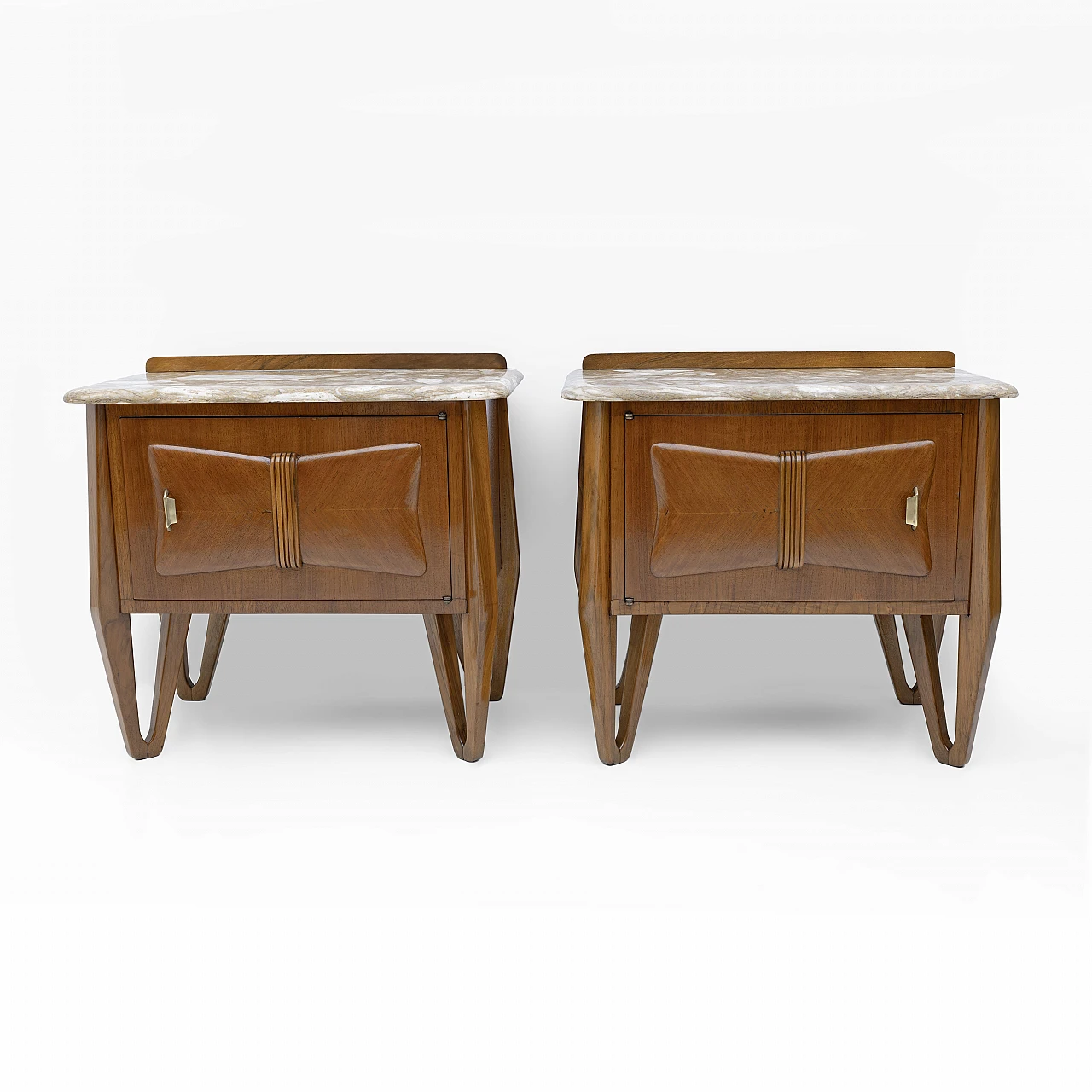 Pair of bedside tables in walnut and marble, 1950s 8