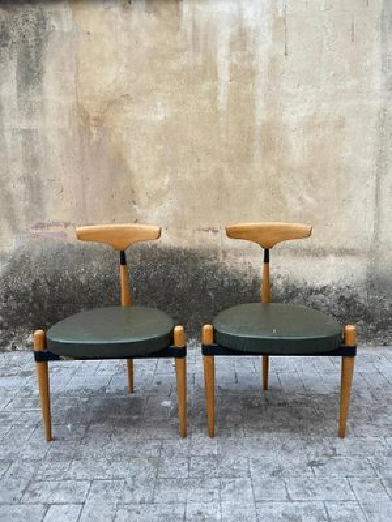 Pair of beech and iron chairs, 1950s 1