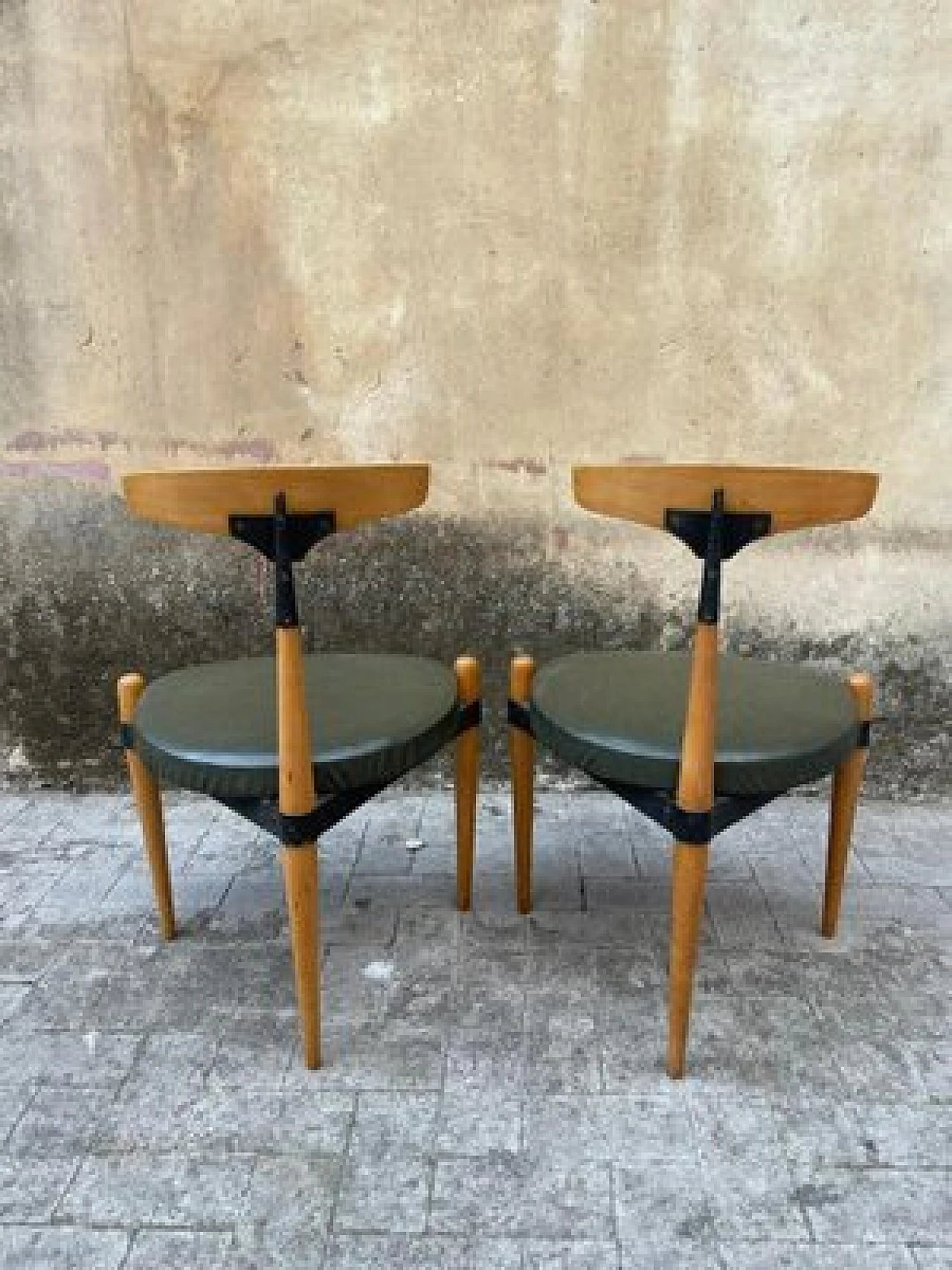 Pair of beech and iron chairs, 1950s 3
