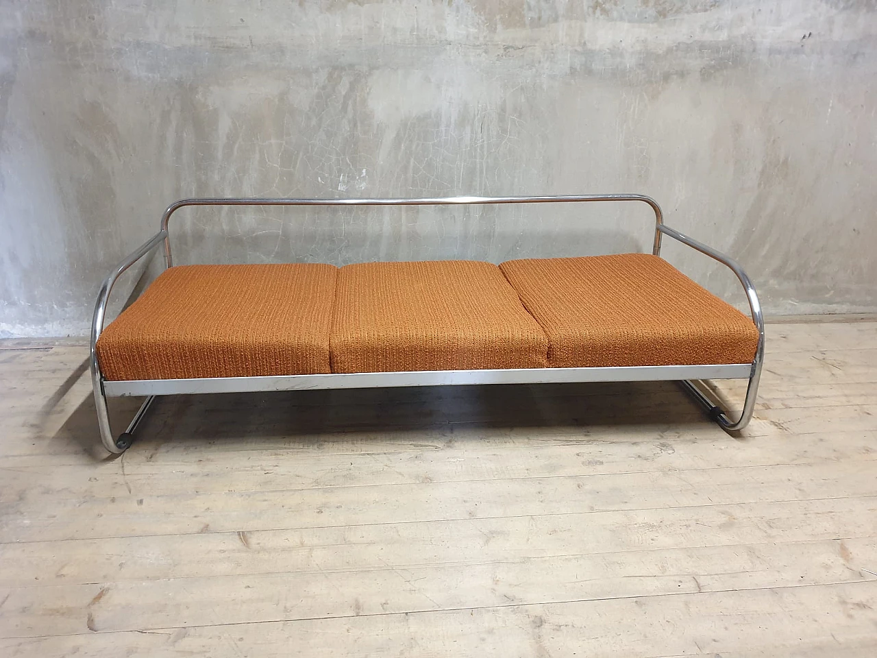 Bauhaus chromed metal and fabric sofa by Kovona, 1930s 3