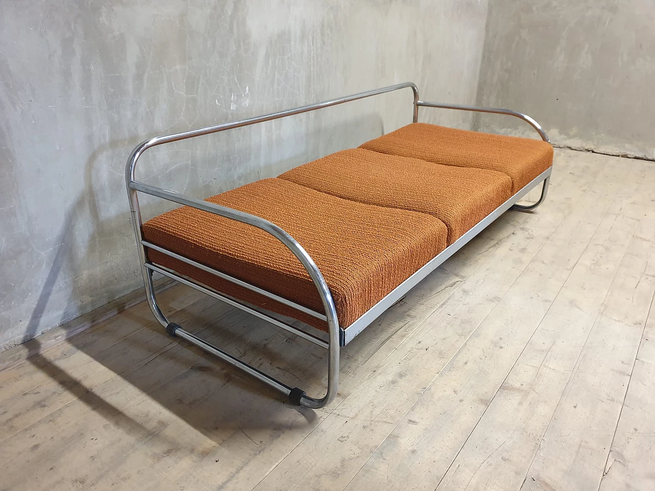 Bauhaus chromed metal and fabric sofa by Kovona, 1930s 4