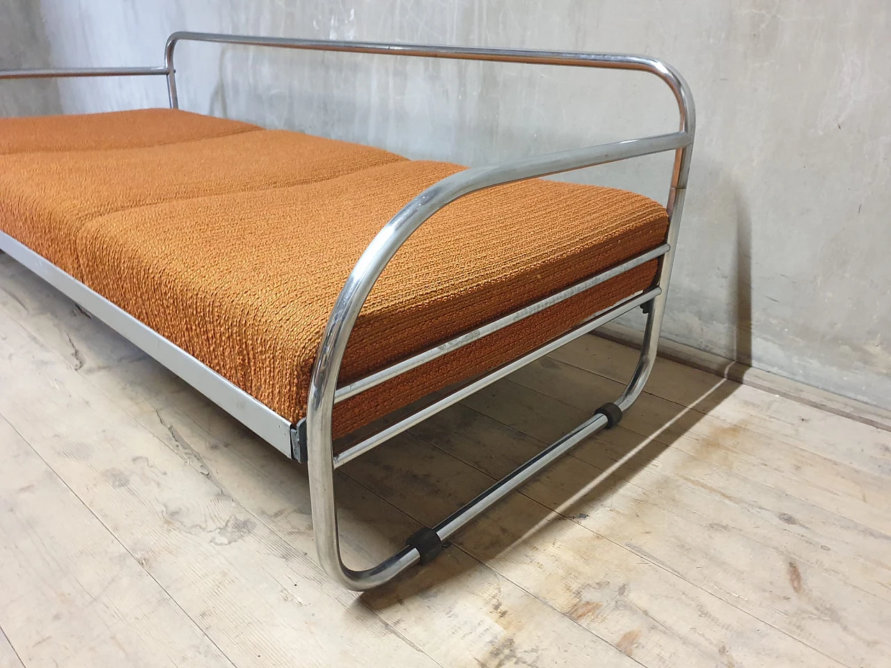 Bauhaus chromed metal and fabric sofa by Kovona, 1930s 8