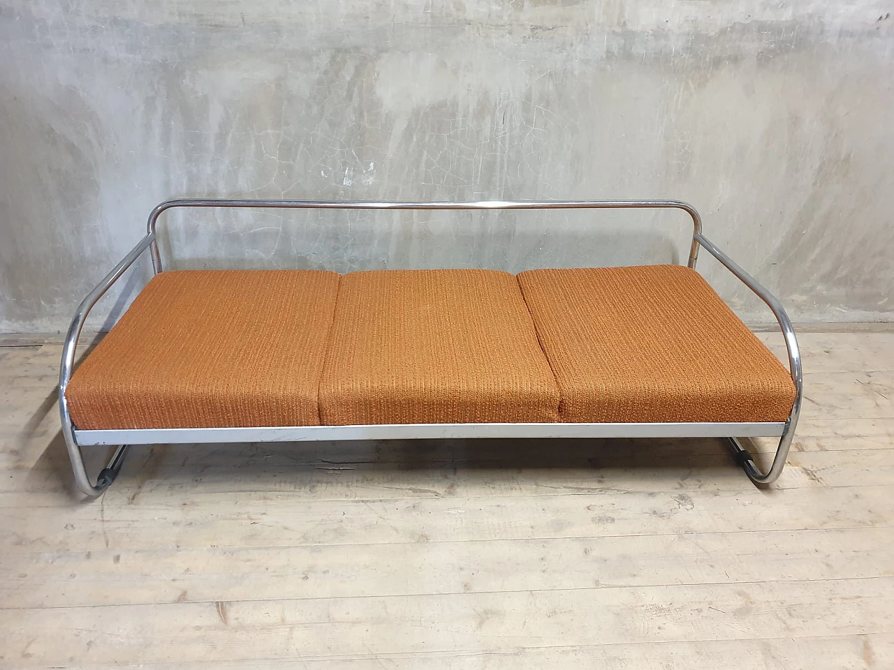 Bauhaus chromed metal and fabric sofa by Kovona, 1930s 9