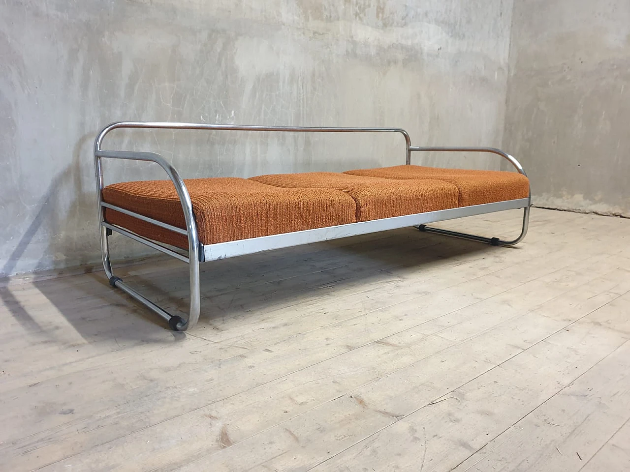 Bauhaus chromed metal and fabric sofa by Kovona, 1930s 10