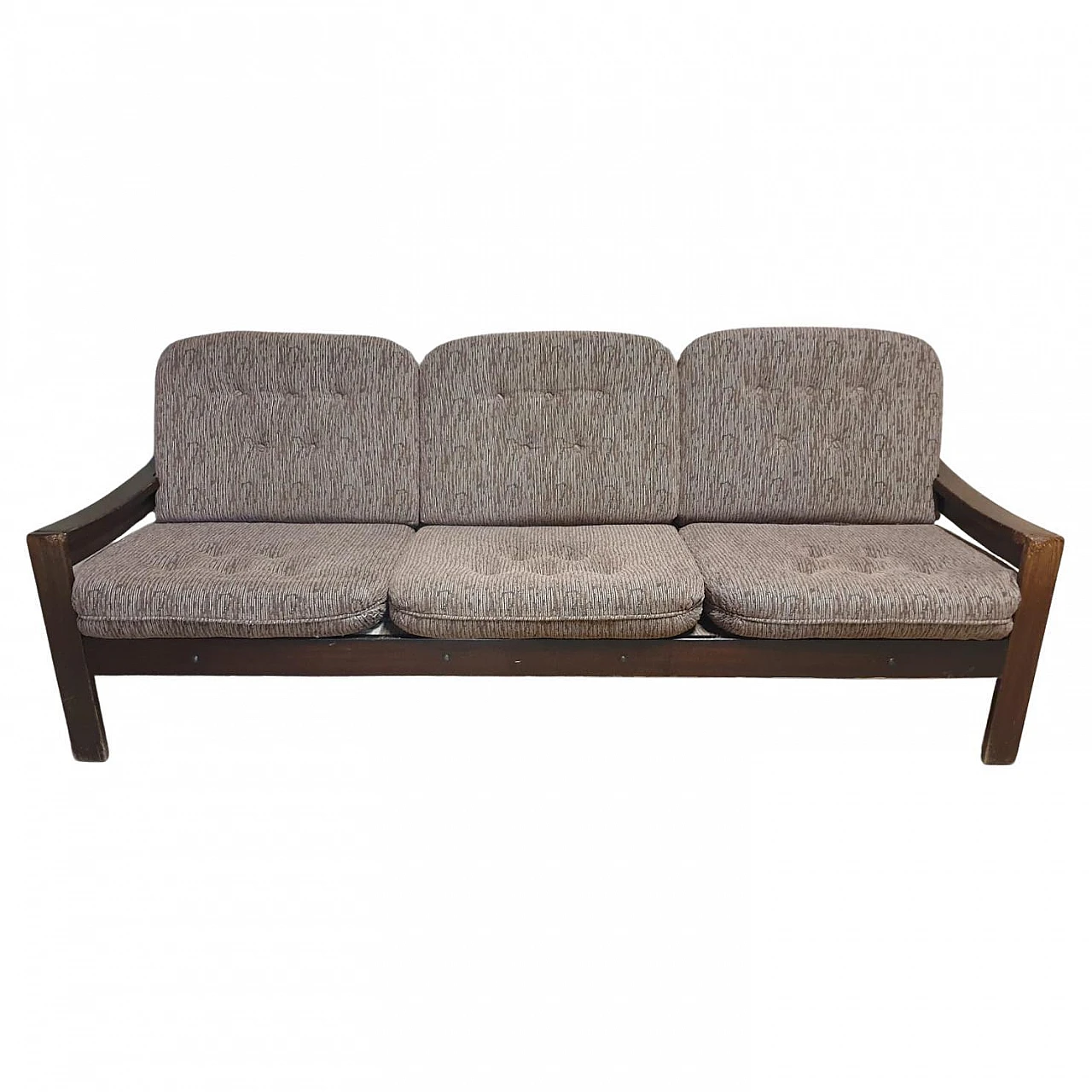 Scandinavian style three-seater beech and fabric sofa, 1980s 1