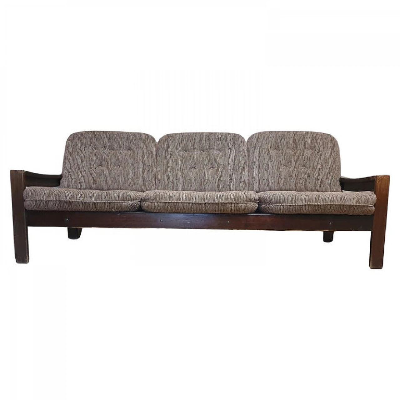 Scandinavian style three-seater beech and fabric sofa, 1980s 2