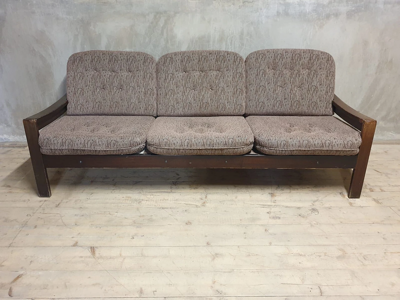 Scandinavian style three-seater beech and fabric sofa, 1980s 3