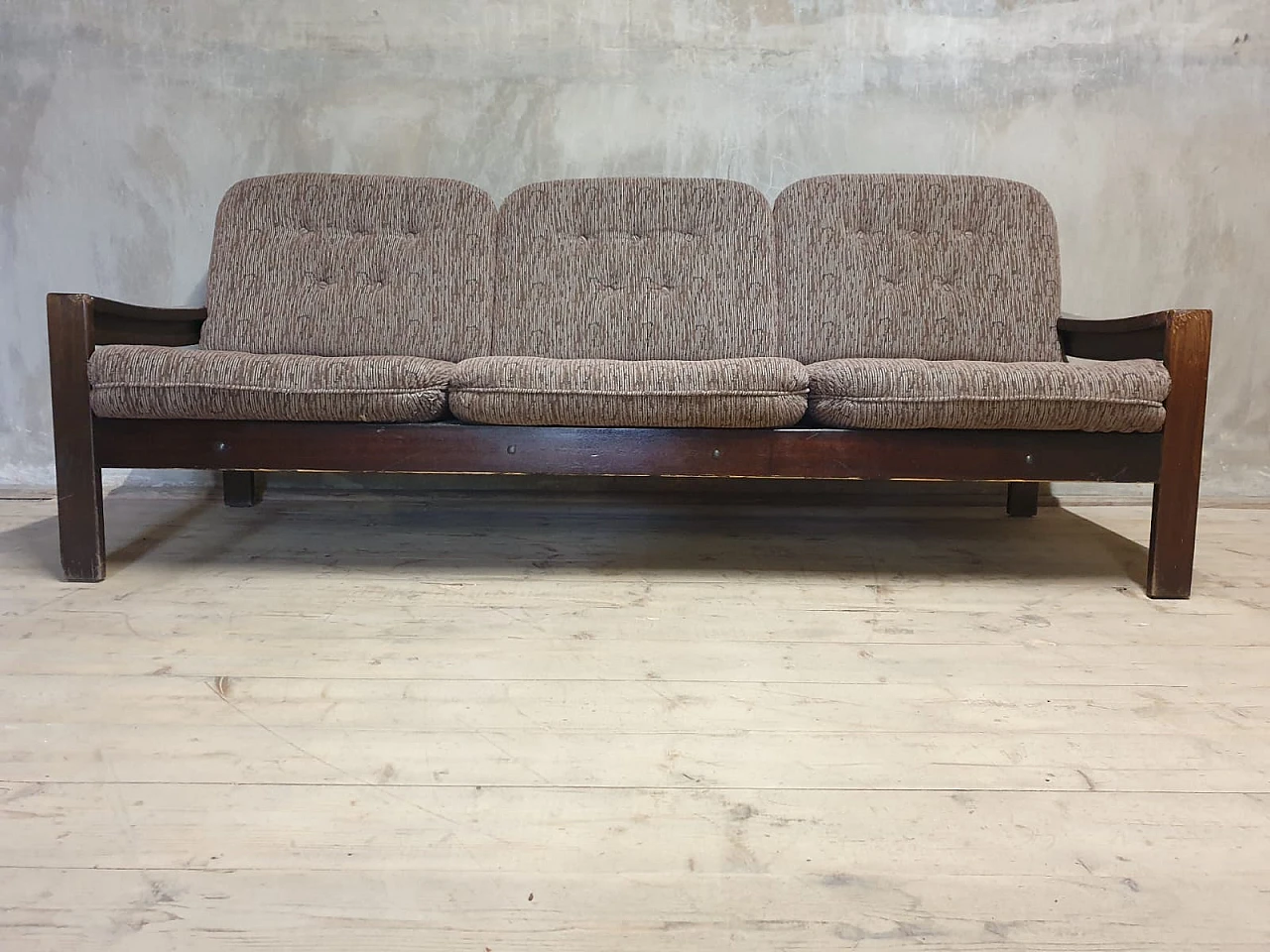 Scandinavian style three-seater beech and fabric sofa, 1980s 5