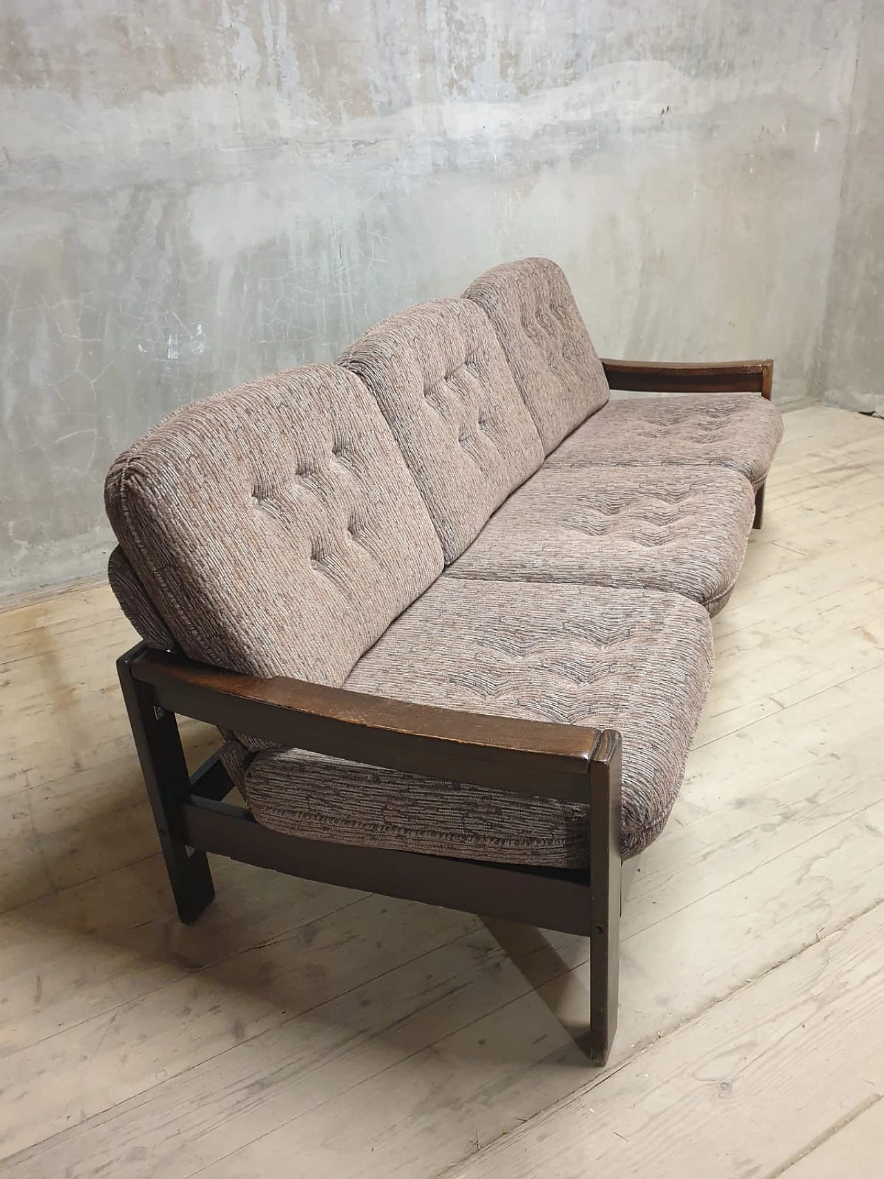 Scandinavian style three-seater beech and fabric sofa, 1980s 7