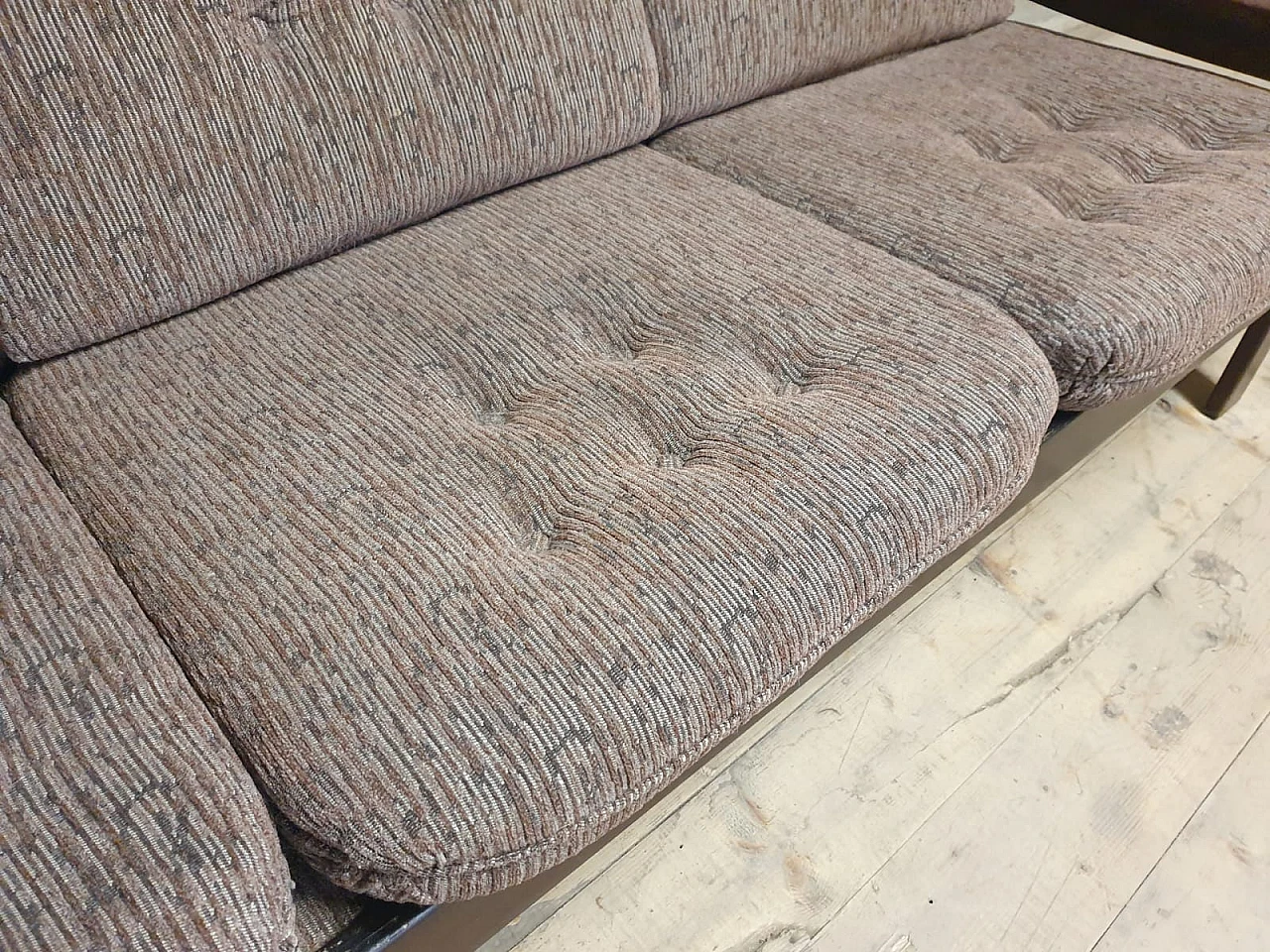 Scandinavian style three-seater beech and fabric sofa, 1980s 8