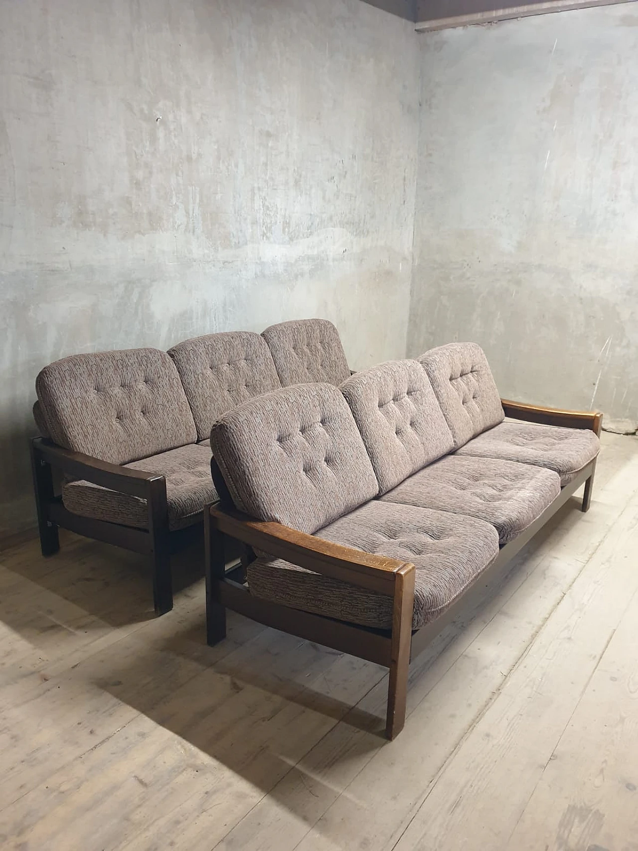 Scandinavian style three-seater beech and fabric sofa, 1980s 12