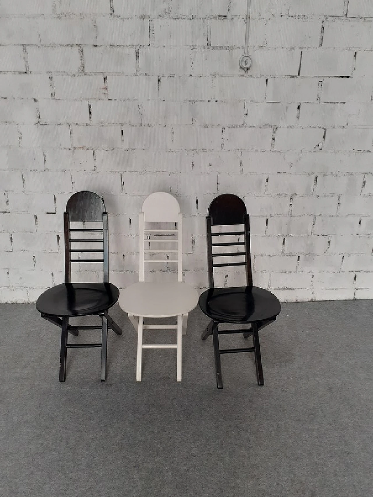 3 Black & white wooden folding chairs, 1980s 3